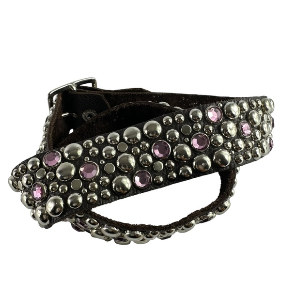 Glamour Brown Genuine Leather With Rhinestones Style Size 34 Unisex Belt main image 10